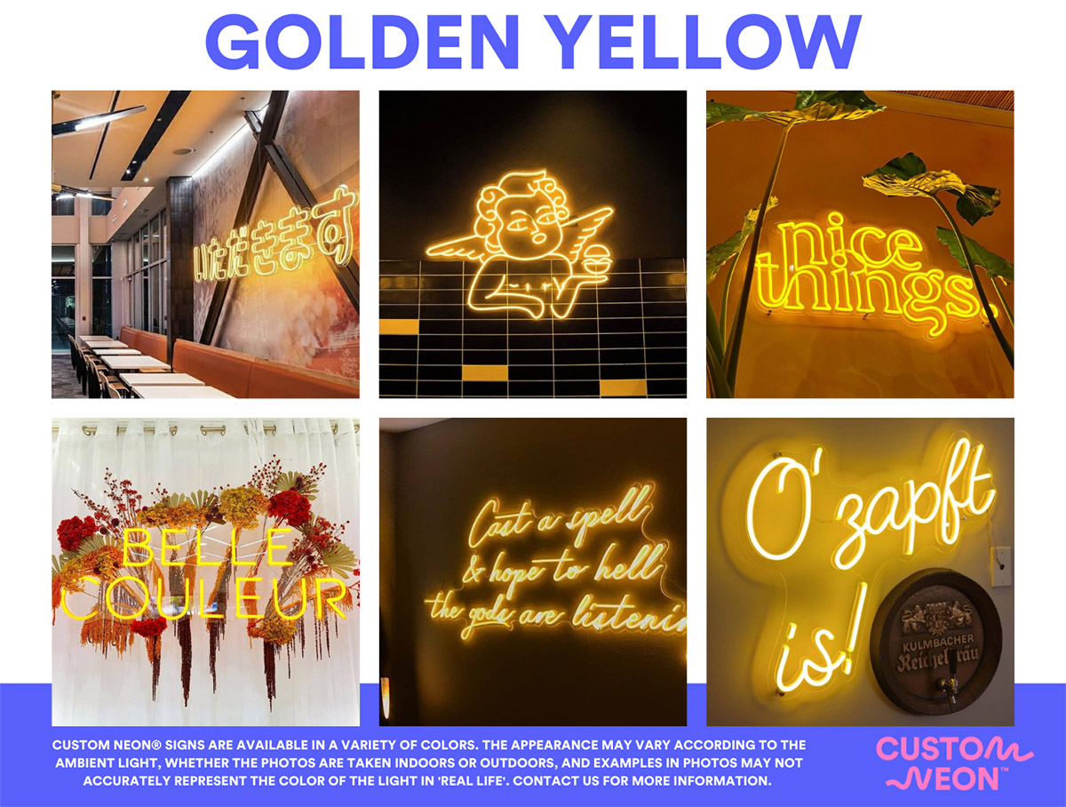 Custom Neon® Golden Yellow LED Neon Signs - see more @customneon